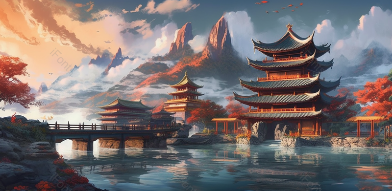 古建筑中国风山水插画,插画/手绘图,插画/手绘图库,插画/手绘图下载,插画/手绘